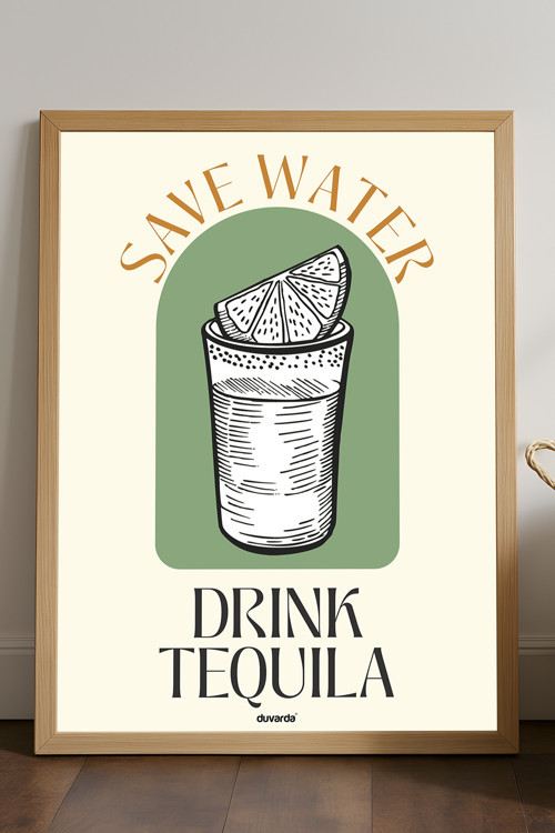 Drink Tequila Ahşap Çerçeveli Poster, Dekoratif Mutfak Duvar Tablosu