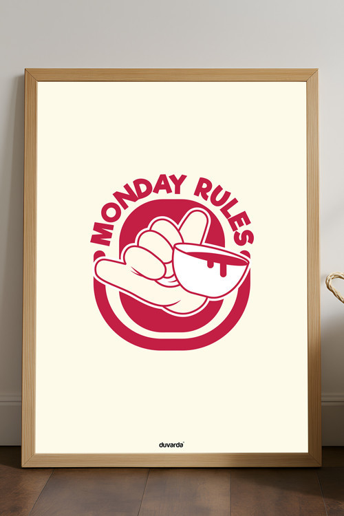 Monday Rules Ahşap Çerçeveli Poster, Dekoratif Mutfak Duvar Tablosu