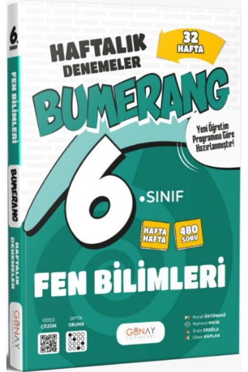 6. Sınıf Fen Bilimleri Bumerang 32 Haftalık Denemeler Günay Yayınları