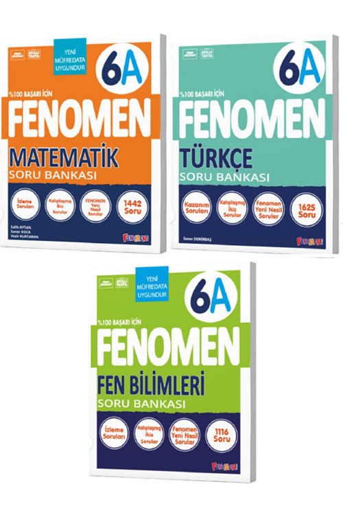 6.Sınıf Fenomen 6A Matematik + 6A Türkçe + 6A Fen Bilgileri Soru Bankaları / 3 Kitap Yenii