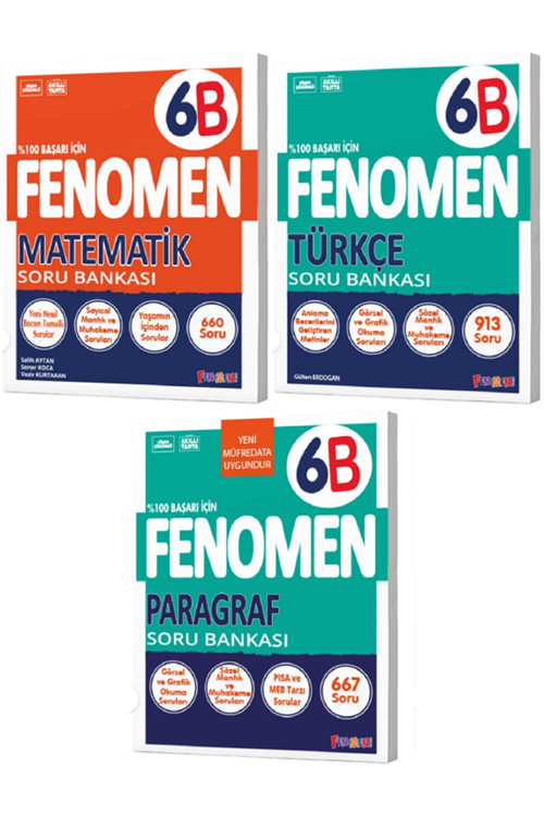 6.Sınıf Fenomen 6B Matematik + 6B Türkçe + 6B Paragraf Soru Bankaları / 3 Kitap Set