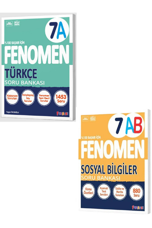 7.Sınıf Fenomen 7A Türkçe Soru Bankası + 7.Sınıf Fenomen 7Ab Sosyal Bilgiler Soru Bankası / 2 Kitap
