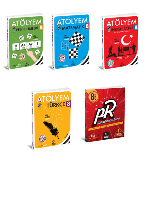 8 Sınıf Atölyem Fen +Matematik+Sosyal+Türkçe+Paragrafın Ritmi Soru Bankası Set(5 Kitap)