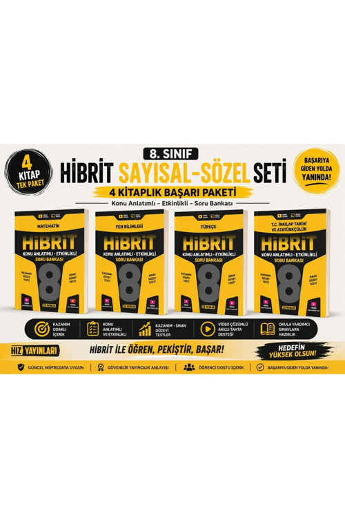 8. Sınıf Hibrit Sayısal & Sözel Seti 4'Lü | Matematik + Fen Bilimleri + Türkçe + T.C. Inkılap Tarihi Konu Anlatımlı Soru Bankası