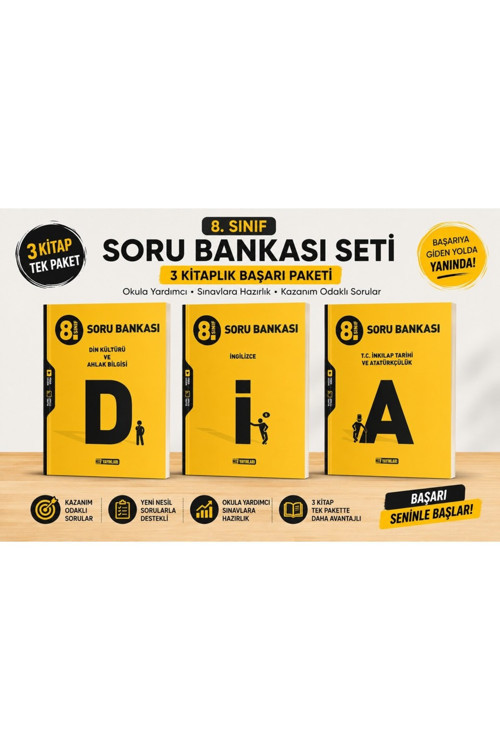 8. Sınıf Soru Bankası 3'Lü Set | Ingilizce + Din Kültürü Ve Ahlak Bilgisi + T.C. Inkılap Tarihi Ve Atatürkçülük |