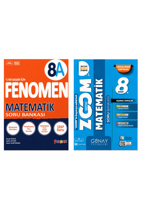 Fenomen 8 Matematik Soru Bankası (A) + Günay Yayıncılık 8. Sınıf Zoom Matematik Soru Bankası Beceri Temelli Sorular (Güncel Baskı)