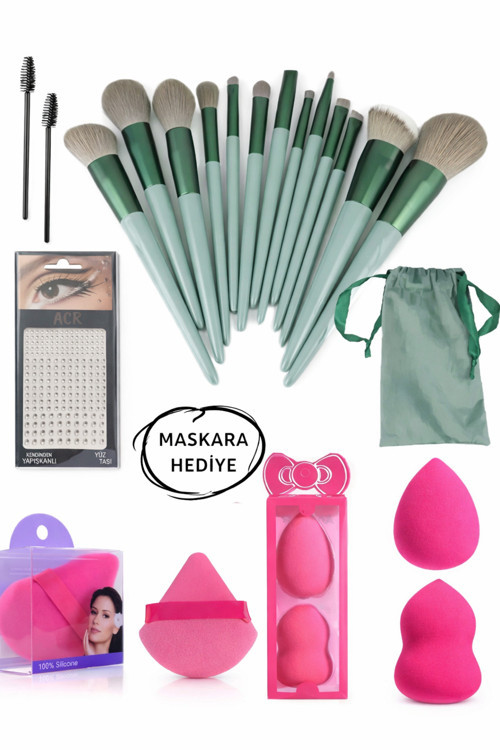 MASKARA HEDİYELİ!! 20 Parça Makyaj Seti, Makyaj Fırça Seti Yüz Ve Vücud Taşı, Far/Fondöten/Eyeliner/