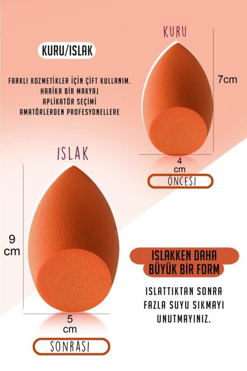 2'li Kesik Uclu Fuşya+turuncu Makyaj Süngeri