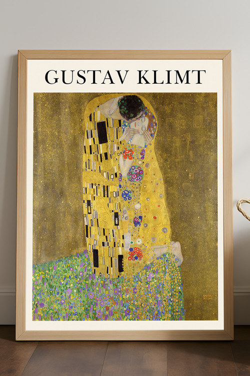 Gustav Klimt Doğal Ahşap Çerçeveli Poster, Dekoratif Sanatsal Duvar Tablosu