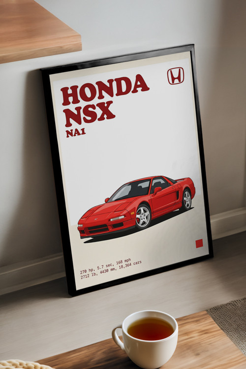 Honda Nsx Siyah Ahşap Çerçeveli Poster, Dekoratif Araba Duvar Tablosu