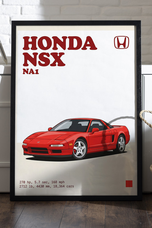 Honda Nsx Siyah Ahşap Çerçeveli Poster, Dekoratif Araba Duvar Tablosu