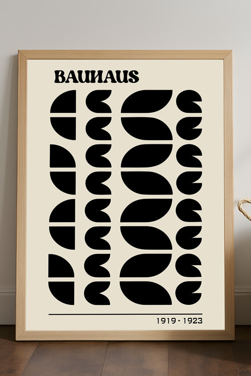 Bauhaus Doğal Ahşap Çerçeveli Poster, Dekoratif Sanatsal Duvar Tablosu