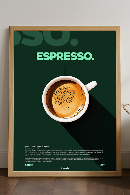 Espresso Kahve Doğal Ahşap Çerçeveli Poster, Dekoratif Duvar Tablosu
