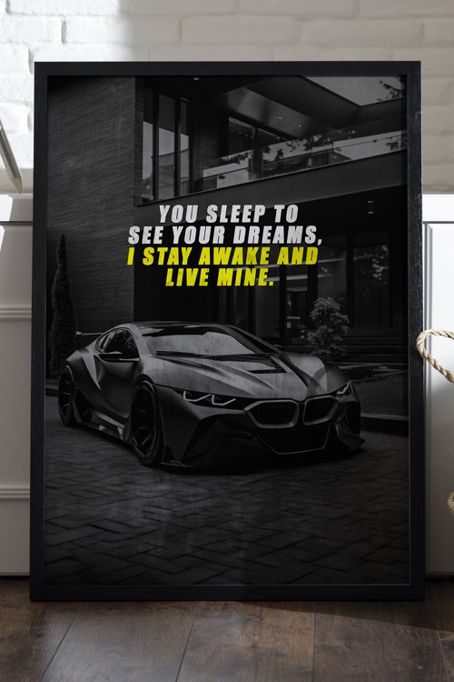 Araba Motivasyon Siyah Ahşap Çerçeveli Poster, Dekoratif Araba Duvar Tablosu