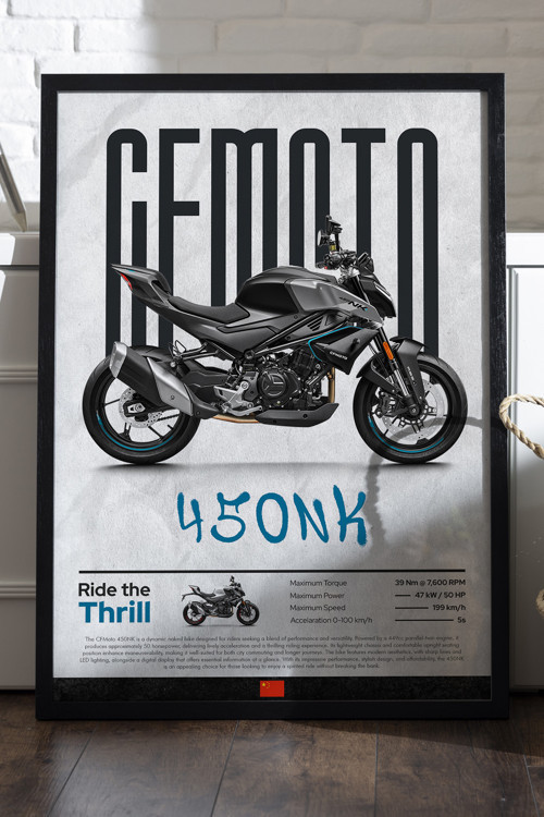 Cfmoto 450 Nk Siyah Ahşap Çerçeveli Poster, Dekoratif Motosiklet Duvar Tablosu