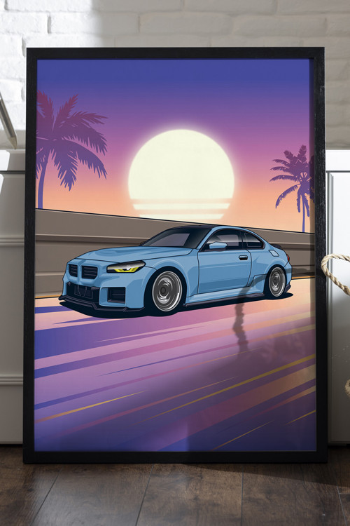 Bmw M2 Siyah Ahşap Çerçeveli Poster, Dekoratif Araba Duvar Tablosu