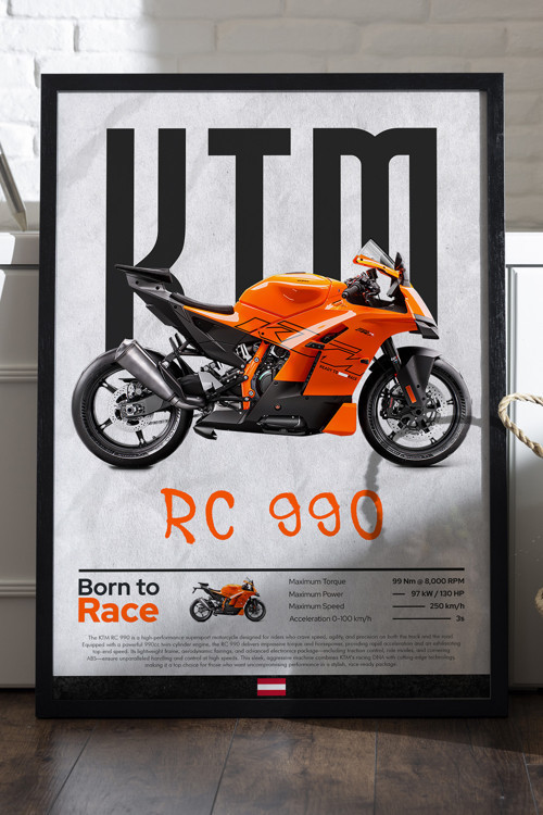 Ktm Rc 990 Siyah Ahşap Çerçeveli Poster, Dekoratif Motosiklet Duvar Tablosu