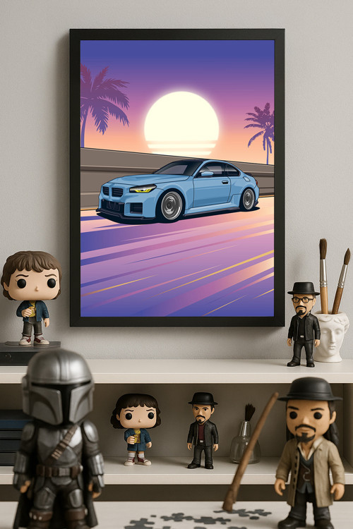 Bmw M2 Siyah Ahşap Çerçeveli Poster, Dekoratif Araba Duvar Tablosu
