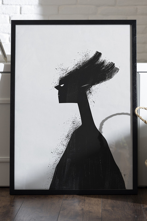 Heavy Thoughts Siyah Ahşap Çerçeveli Poster, Dekoratif Soyut Monokrom Duvar Tablosu