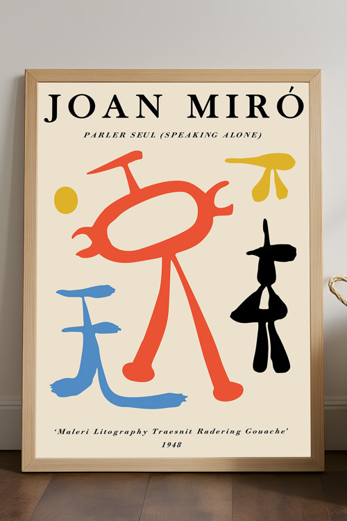 Joan Miro Doğal Ahşap Çerçeveli Poster, Dekoratif Sanatsal Duvar Tablosu