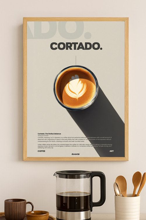 Cortado Kahve Doğal Ahşap Çerçeveli Poster, Dekoratif Duvar Tablosu