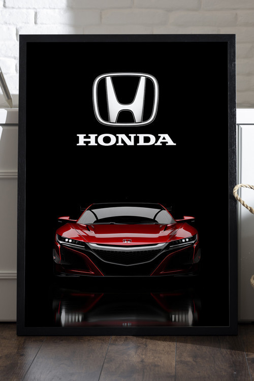 Honda Nsx Siyah Ahşap Çerçeveli Poster, Dekoratif Araba Duvar Tablosu