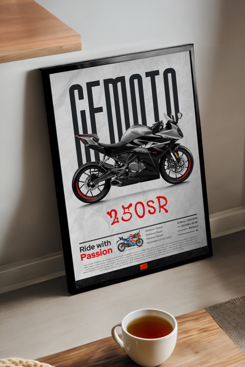 Cfmoto 250 Sr Siyah Ahşap Çerçeveli Poster, Dekoratif Motosiklet Duvar Tablosu