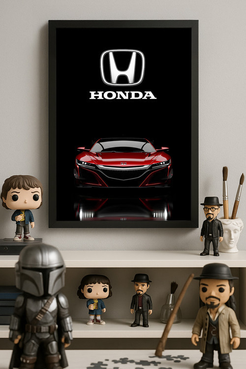 Honda Nsx Siyah Ahşap Çerçeveli Poster, Dekoratif Araba Duvar Tablosu