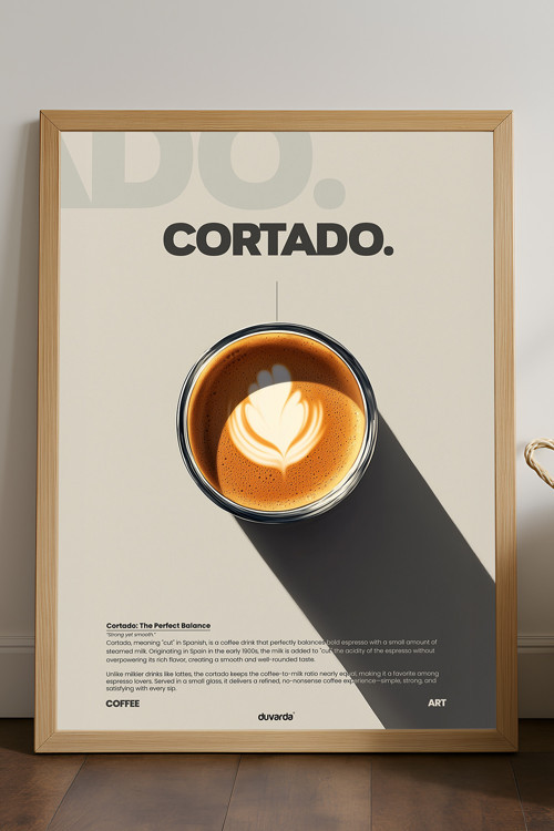 Cortado Kahve Doğal Ahşap Çerçeveli Poster, Dekoratif Duvar Tablosu
