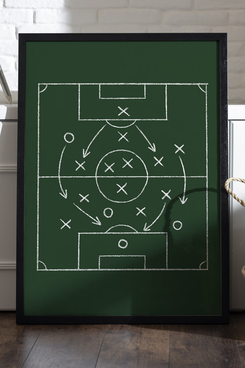 Futbol Taktik Tahtası Siyah Ahşap Çerçeveli Poster, Dekoratif Spor Duvar Tablosu