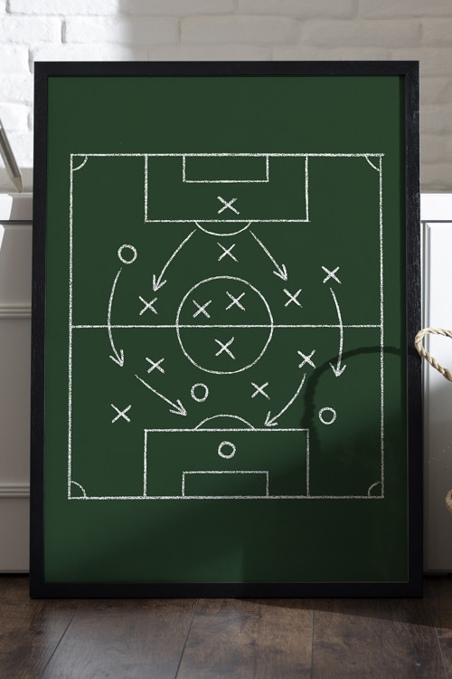 Futbol Taktik Tahtası Siyah Ahşap Çerçeveli Poster, Dekoratif Spor Duvar Tablosu