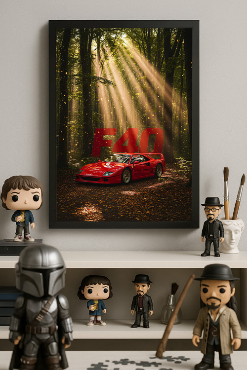 Ferrari F40 Siyah Ahşap Çerçeveli Poster, Dekoratif Araba Duvar Tablosu