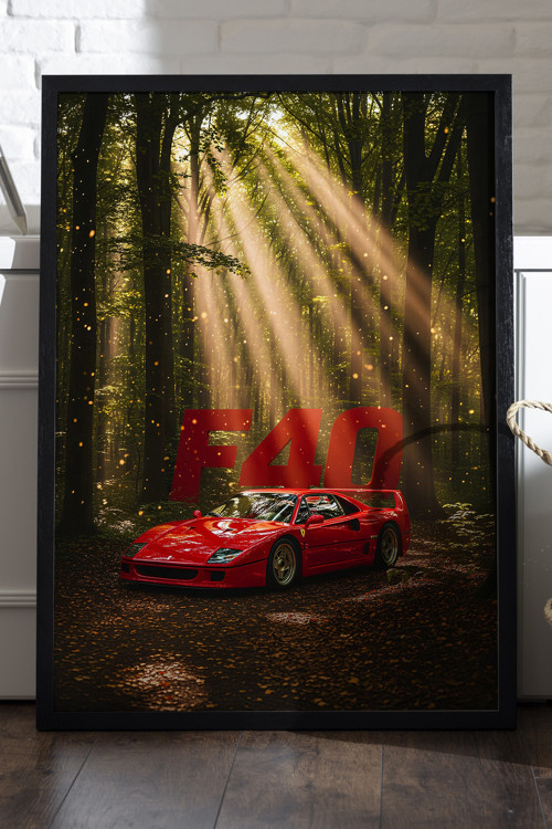 Ferrari F40 Siyah Ahşap Çerçeveli Poster, Dekoratif Araba Duvar Tablosu