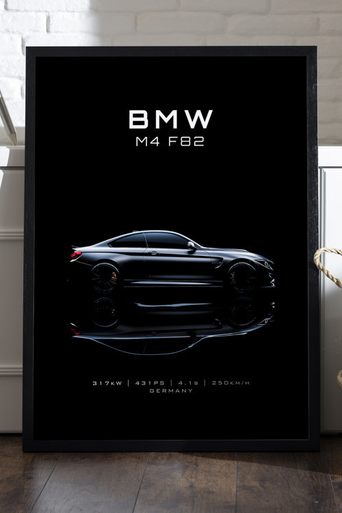 Bmw M4 F82 Siyah Ahşap Çerçeveli Poster, Dekoratif Araba Duvar Tablosu