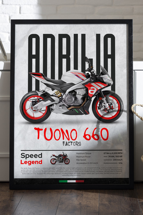 Aprilia Tuono 660 Factory Factory Siyah Ahşap Çerçeveli Poster, Dekoratif Motosiklet Duvar Tablosu