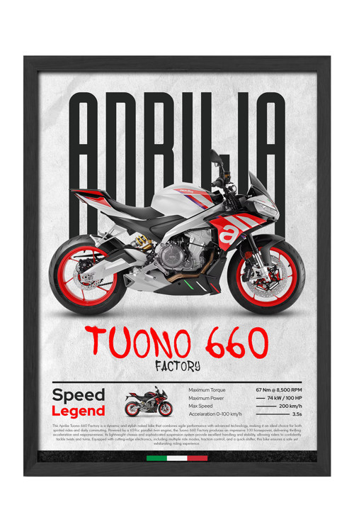 Aprilia Tuono 660 Factory Factory Siyah Ahşap Çerçeveli Poster, Dekoratif Motosiklet Duvar Tablosu
