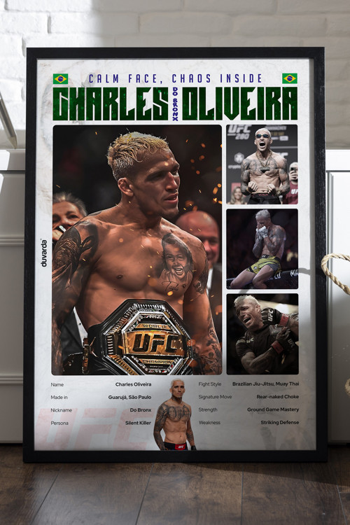 Charles Oliveira Ufc Siyah Ahşap Çerçeveli Poster, Dekoratif Dövüş Duvar Tablosu