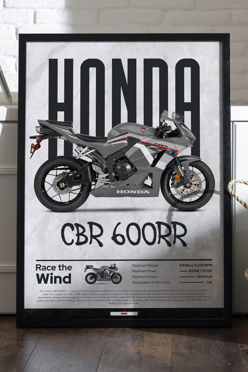 Honda Cbr 600Rr Siyah Ahşap Çerçeveli Poster, Dekoratif Motosiklet Duvar Tablosu