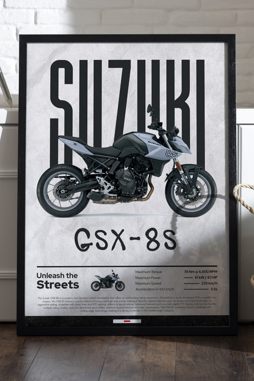 Suzuki Gsx-8S Siyah Ahşap Çerçeveli Poster, Dekoratif Motosiklet Duvar Tablosu