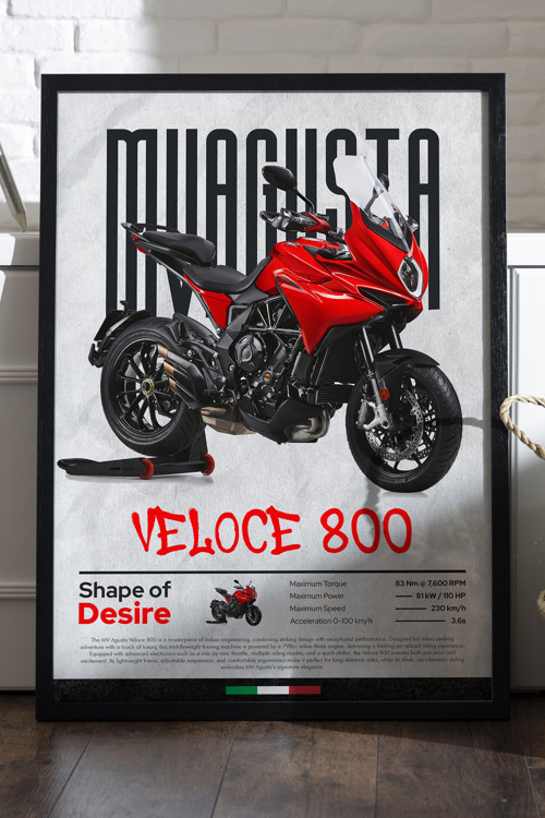 Mv Agusta Veloce 800 Siyah Ahşap Çerçeveli Poster, Dekoratif Motosiklet Duvar Tablosu