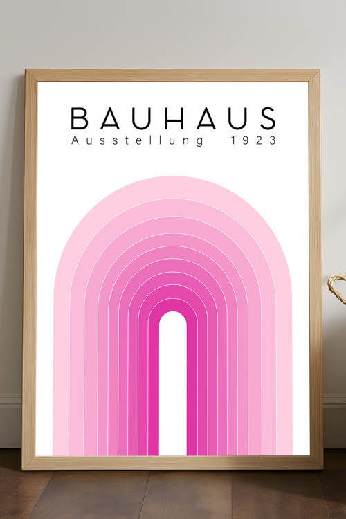 Bauhaus Doğal Ahşap Çerçeveli Poster, Dekoratif Sanatsal Duvar Tablosu
