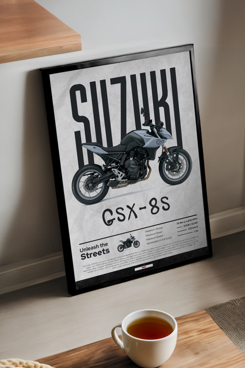 Suzuki Gsx-8S Siyah Ahşap Çerçeveli Poster, Dekoratif Motosiklet Duvar Tablosu
