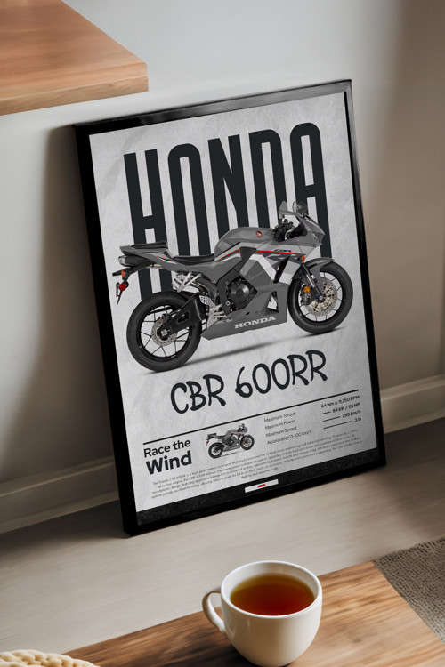 Honda Cbr 600Rr Siyah Ahşap Çerçeveli Poster, Dekoratif Motosiklet Duvar Tablosu