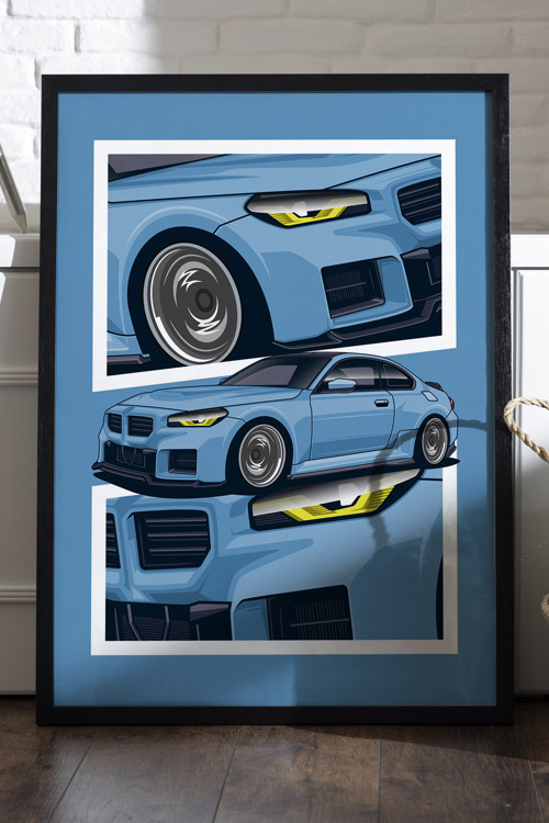 Bmw M2 Siyah Ahşap Çerçeveli Poster, Dekoratif Araba Duvar Tablosu