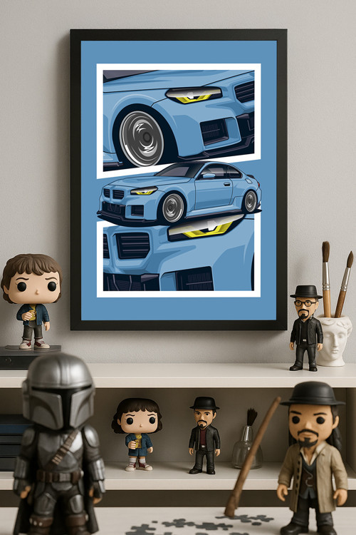 Bmw M2 Siyah Ahşap Çerçeveli Poster, Dekoratif Araba Duvar Tablosu