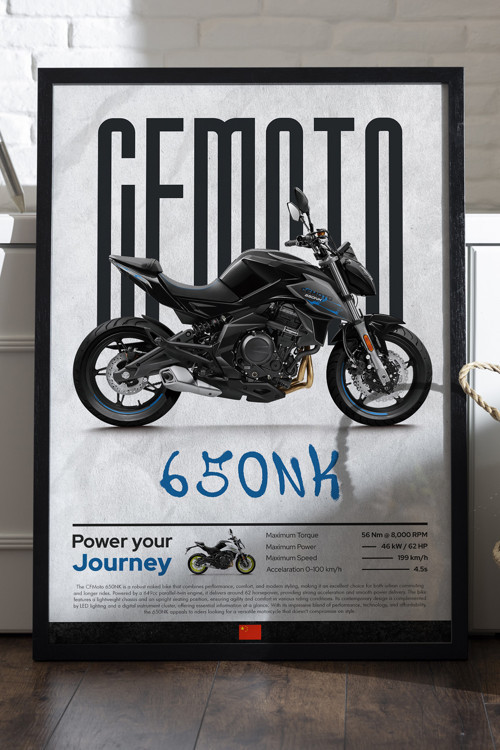 Cfmoto 650 Nk Siyah Ahşap Çerçeveli Poster, Dekoratif Motosiklet Duvar Tablosu