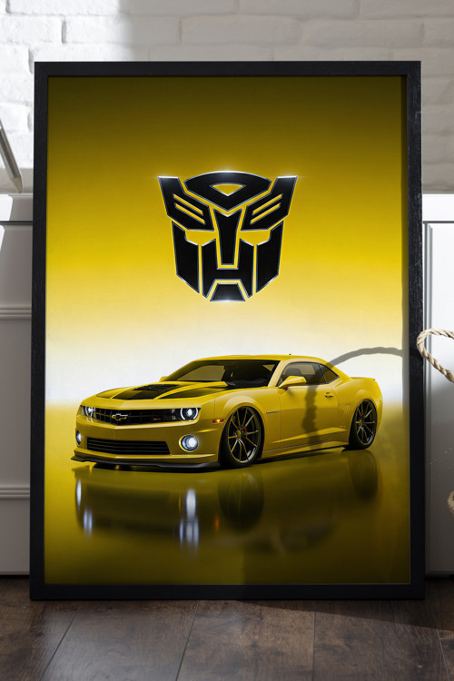 Chevrolet Camaro Siyah Ahşap Çerçeveli Poster, Dekoratif Araba Duvar Tablosu