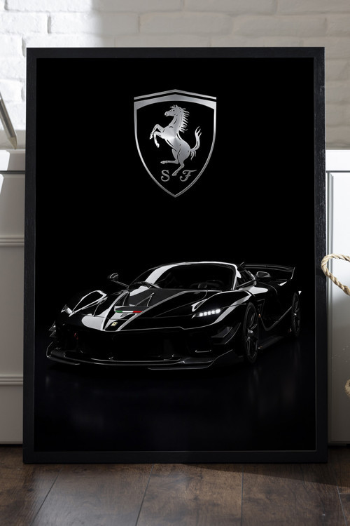 Ferrari Fxx-K Siyah Ahşap Çerçeveli Poster, Dekoratif Araba Duvar Tablosu