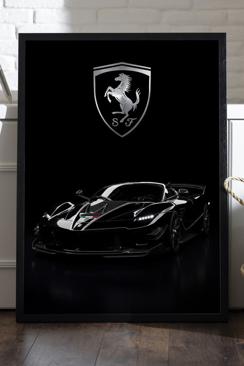 Ferrari Fxx-K Siyah Ahşap Çerçeveli Poster, Dekoratif Araba Duvar Tablosu