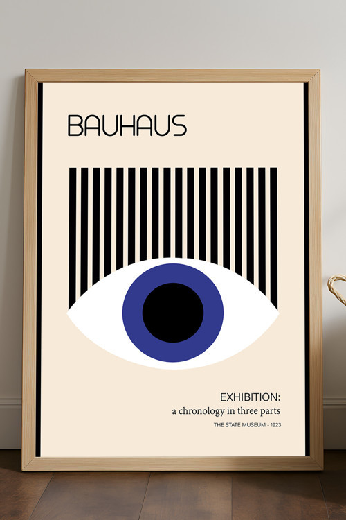 Bauhaus Doğal Ahşap Çerçeveli Poster, Dekoratif Sanatsal Duvar Tablosu